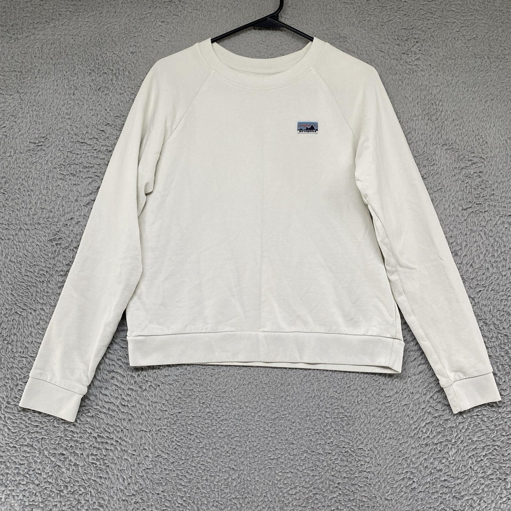 Patagonia Sweatshirt Womens Small White Organic Cotton Logo Crewneck Pullover